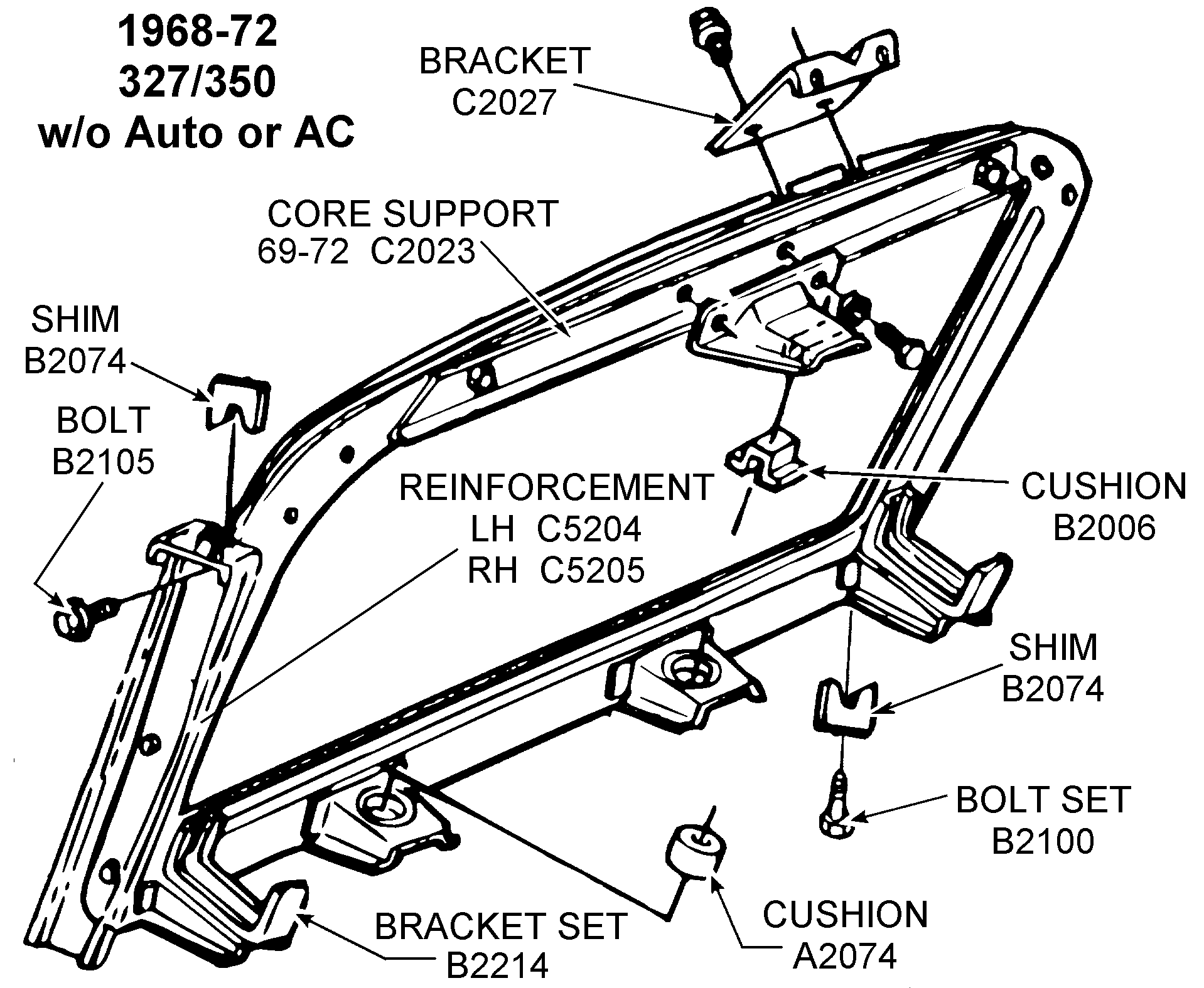 1968 72 327350 Core Support Diagram View Chicago Corvette Supply