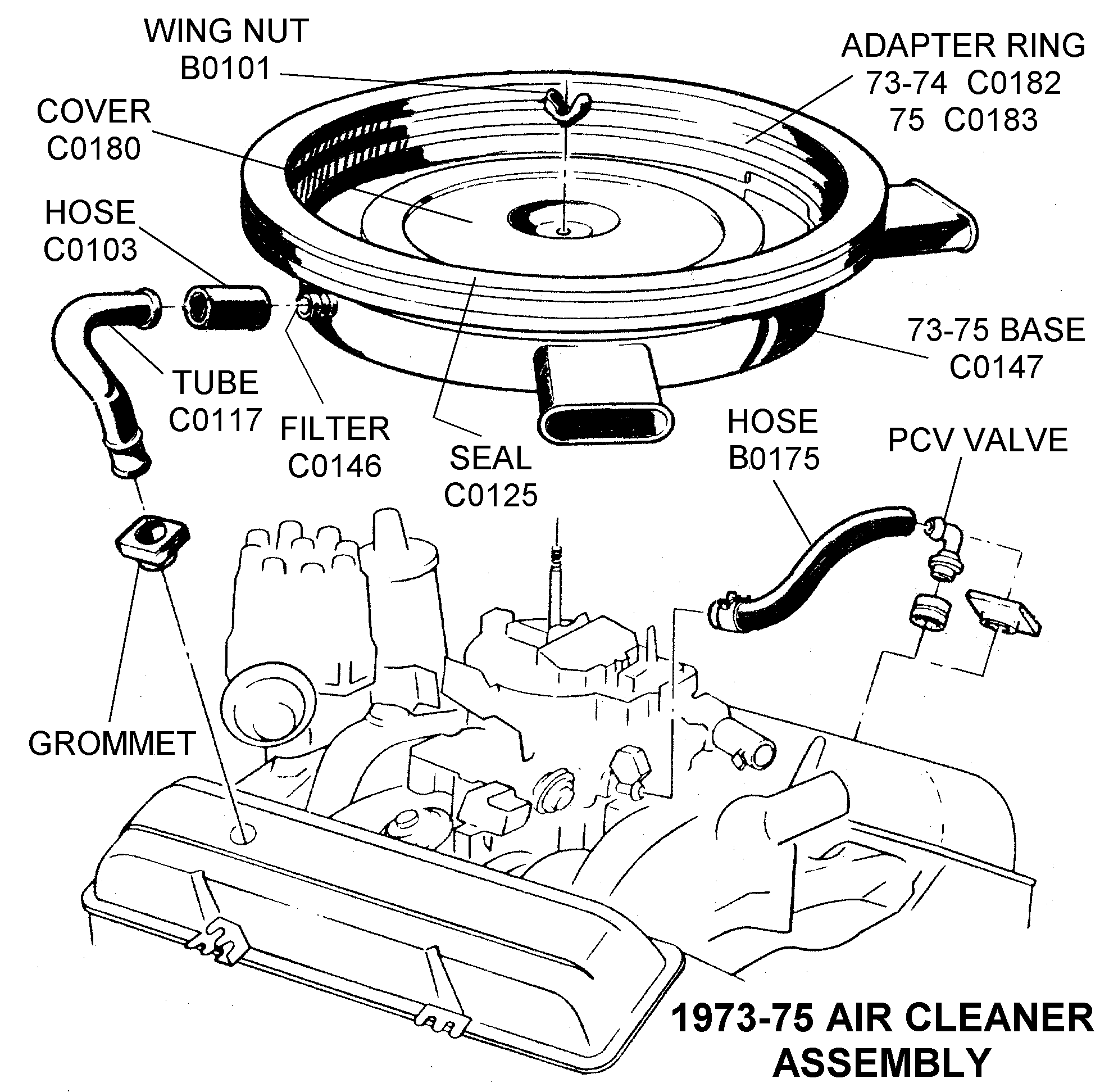 1973-75 Air Cleaner Assembly - Diagram View - Chicago Corvette Supply