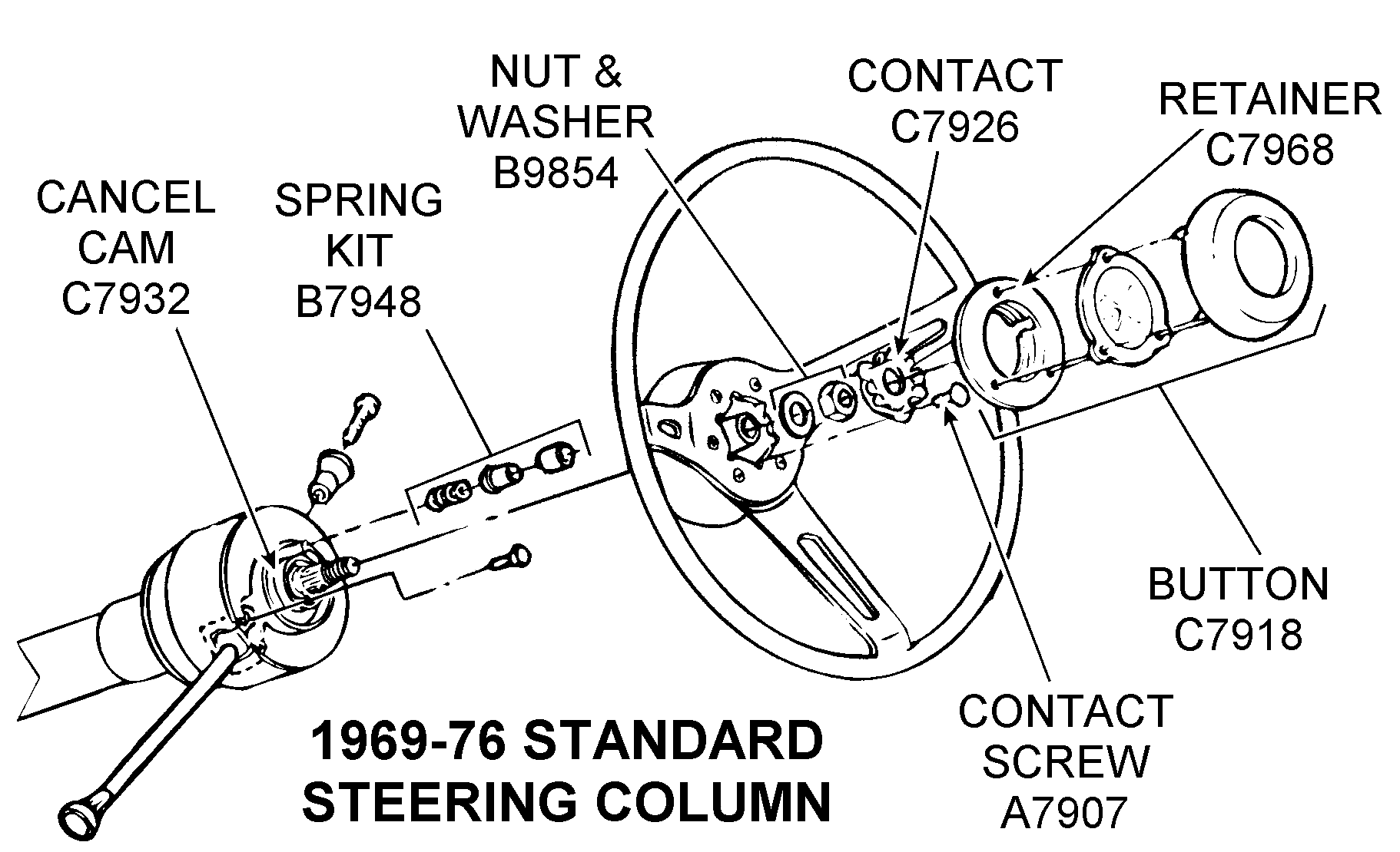 1969 76 Standard Steering Column Diagram View Chicago Corvette Supply
