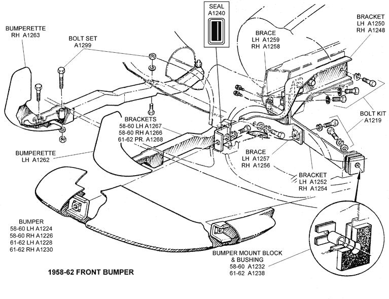 1958 62 Front Bumper Diagram View Chicago Corvette Supply