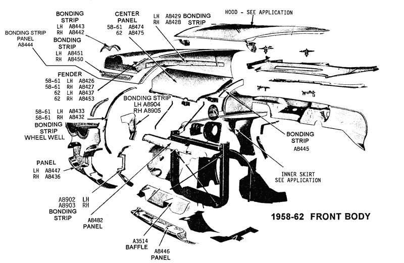 1958 62 Front Body Diagram View Chicago Corvette Supply
