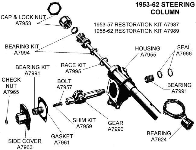 1953 62 Steering Column Diagram View Chicago Corvette Supply