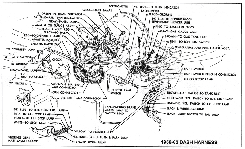 1958-62 Dash Harness - Diagram View - Chicago Corvette Supply