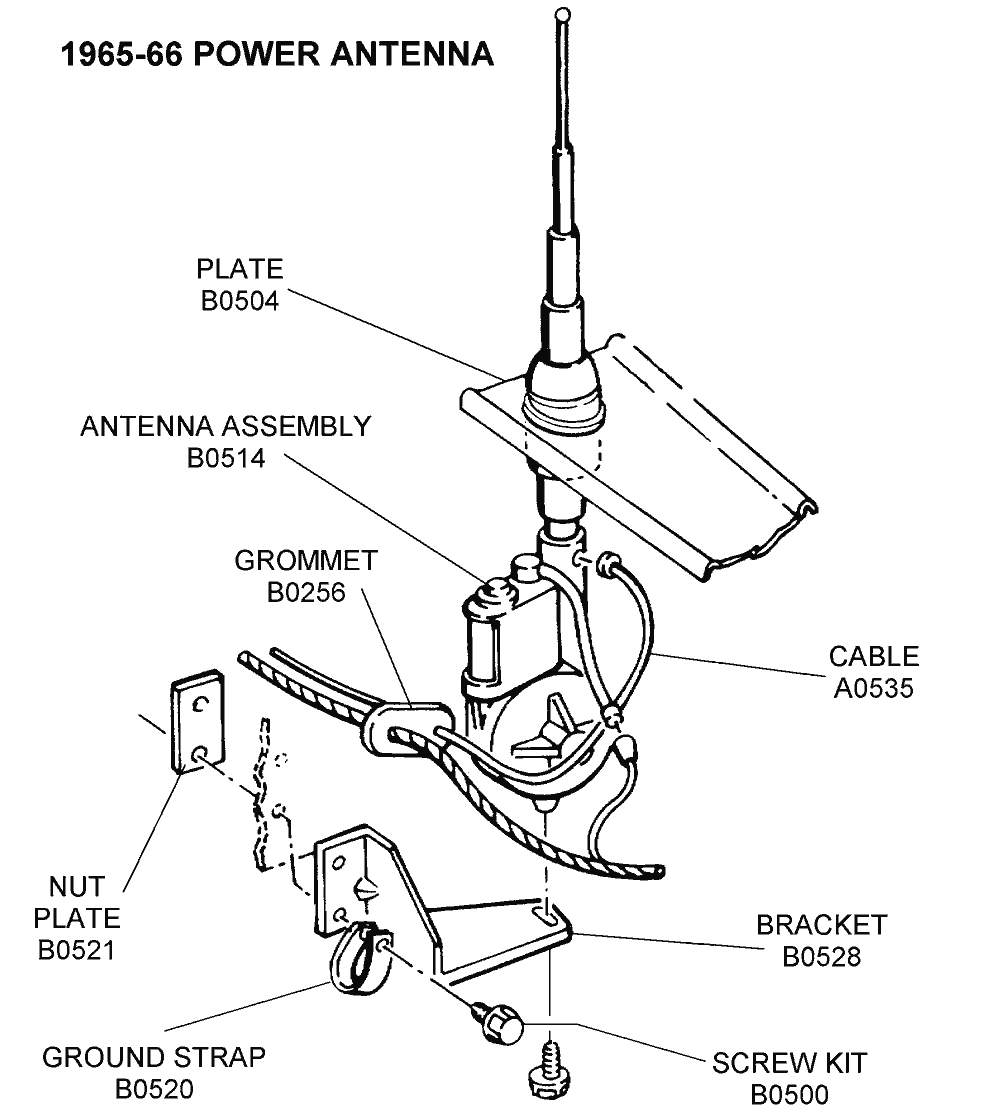 1965-66 Power Antenna - Diagram View - Chicago Corvette Supply