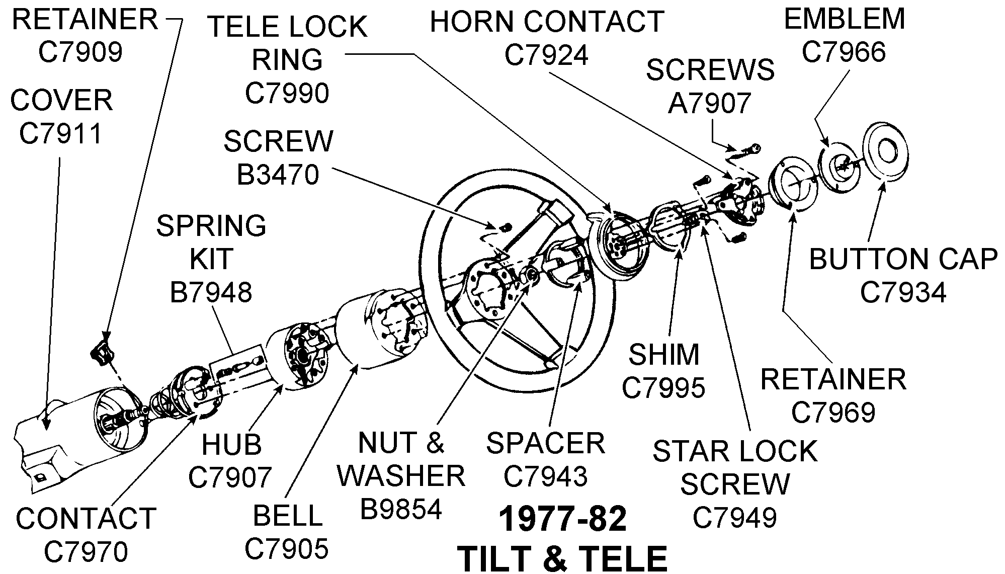 1977 82 Tilt And Tele Diagram View Chicago Corvette Supply