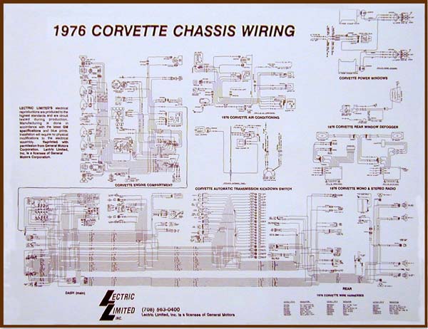 76 Corvette WIRING DIAGRAM - (17" x 22"), laminated · Chicago Corvette